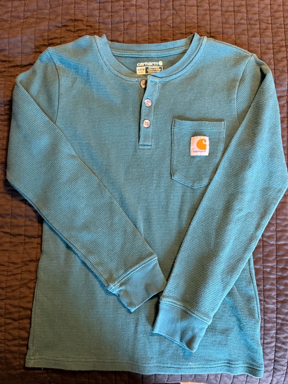 Carhartt Youth Teal Henley Waffle Thermal Top